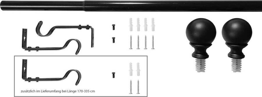 Uittrekbare gordijnroede Keulen 91-182 cm zwart Ø22 25 mm complete set voor onmiddellijke montage