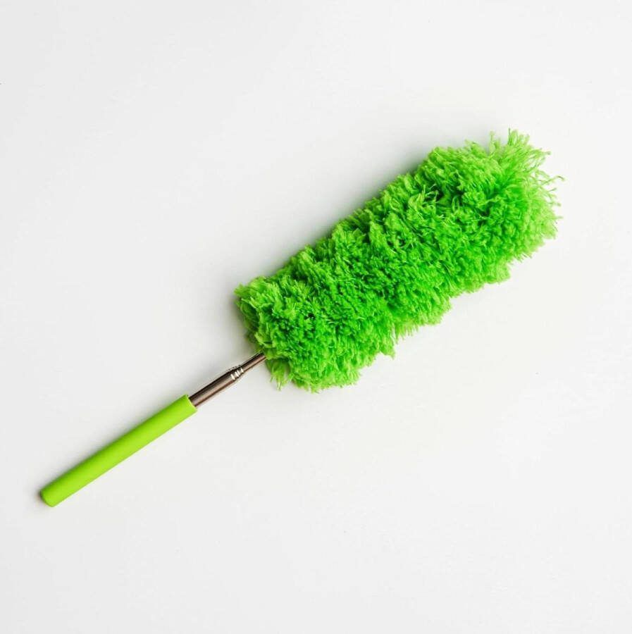 Uittrekbare groene plumeau stofwisser telescoopsteel microvezel 33-88 cm lengte. ragebol