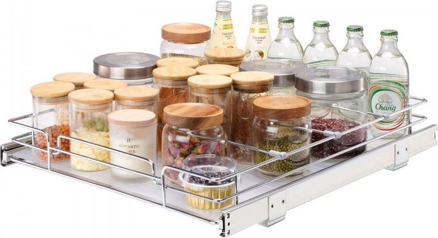 Uittrekbare spoelkastplank keukenkast kruidenrek 432 x 533 x 63 5 mm spoelbakplank uittrekbare kast 13 kg heavy-duty organizer onderkastplank spoelbakkast staal