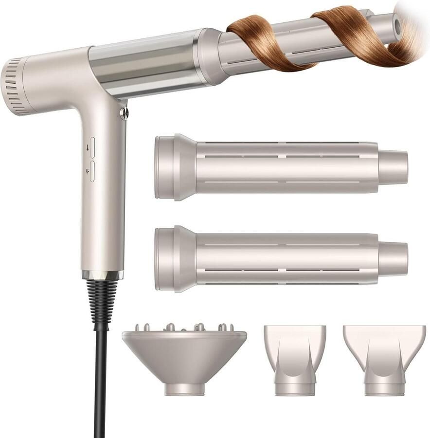 Ukliss Air Styler 5 In 1 Krulfohn Haardroger 110.000RPM met Hair Rollers Diffuser Krulborstel Ionische Föhn met hete lucht Haardroger Met Borstel
