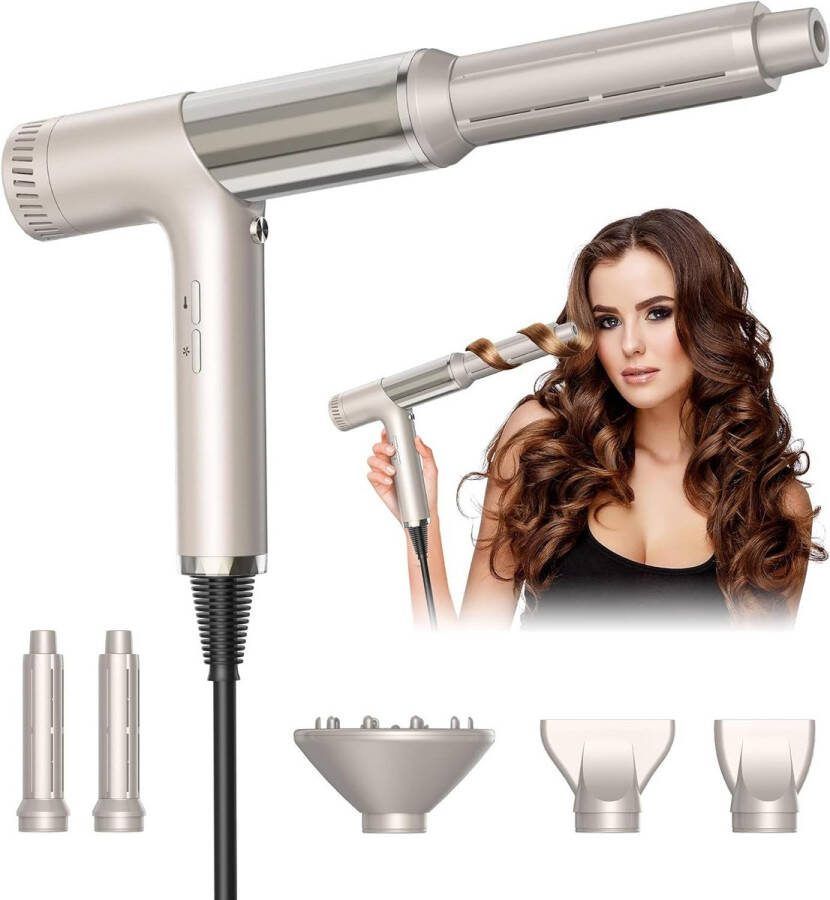 Ukliss Air Styler 5 In 1 Krulfohn Professionele Krulföhn Haardroger 110.000RPM met Hair Rollers Diffuser Krulborstel Ionische Föhn met 200 Miljoen Negatieve Ionen Haardroger Met Borstel