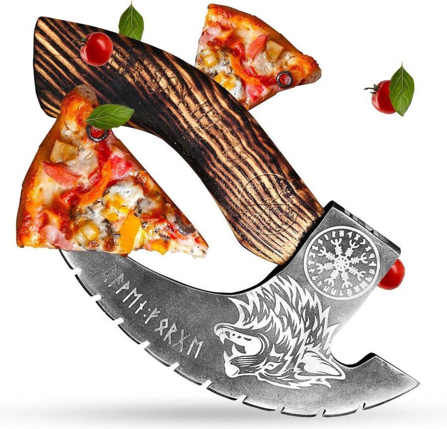 Ultimate Viking-geïnspireerde pizzasnijder heavy-duty roestvrij stalen pizzasnijder Scandinavisch design pizzasnijder voor pizzabovers moeiteloos snijden pizzasnijder