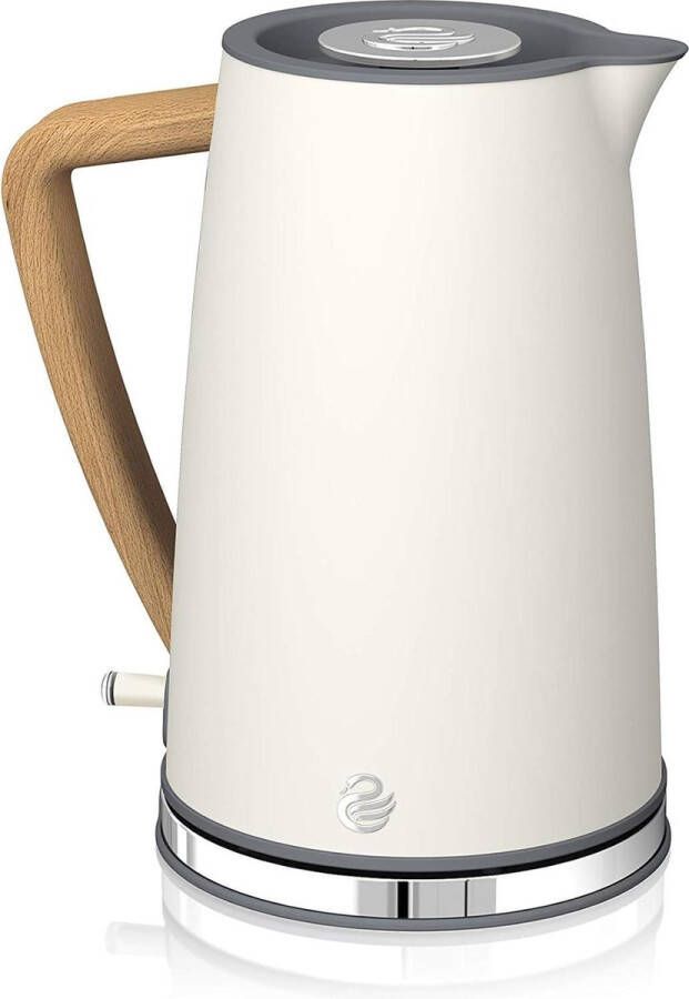 Ultra Elektrische Waterkoker Draadloos Modern Design 1.7L 2200W Houtlook Handvat Automatische Uitschakeling Wit