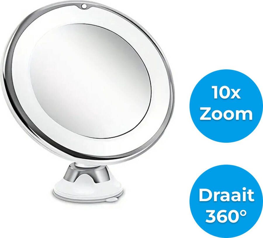 Ultra LED Make Up Spiegel met Verlichting en 10x Vergroting – Kerstcadeau Scheerspiegel met Zuignap 360° Verstelbaar – Draadloos 3 AAA Batterijen