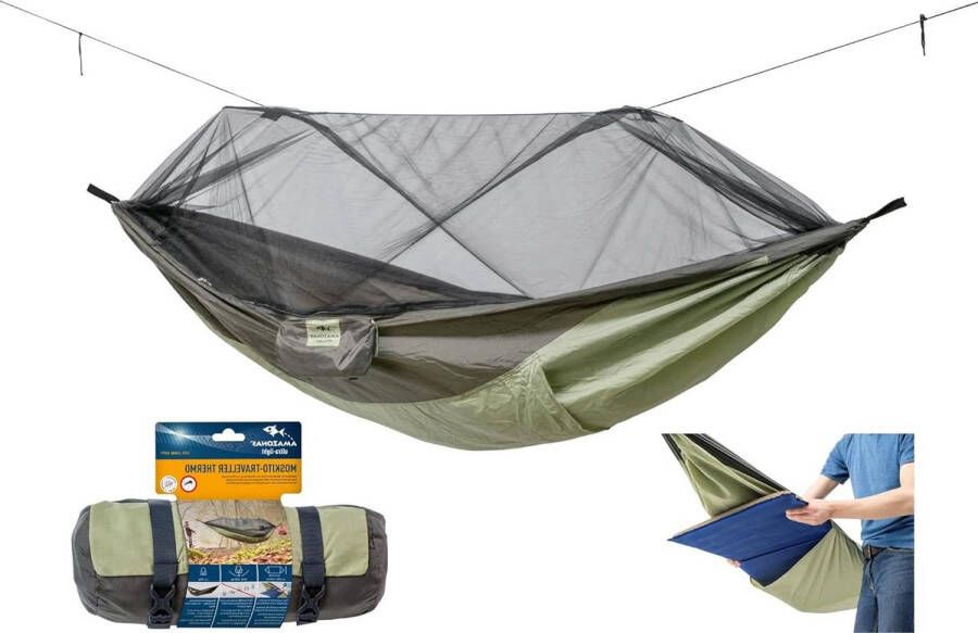 Ultra-lichte hangmat Thermo voor reizigers met muggen inclusief isomatten vak Belastbaar tot 200 kg 275 m x 140 m hangmat