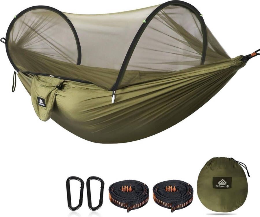Ultra-Light Camping Hangmat met Muggennet 300 kg Draagkracht Ademend en Sneldrogend Parachutenylon Inclusief Premium Karabijnhaken en Nylon Lussen hangmat 2 person