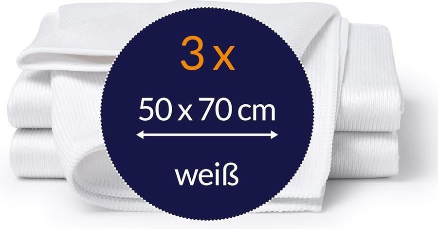 Ultra microvezel keukendoek vaatdoek droogdoek 50 x 70 cm wit 3 stuks professionele verpakking wasbaar absorberend ophangen polijsten keuken auto horeca topkwaliteit