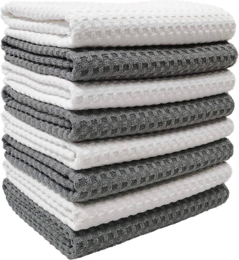 Ultra-premium microvezel keukendoek met wafelpatroon grijs wit 8-pack extra absorberend groot formaat
