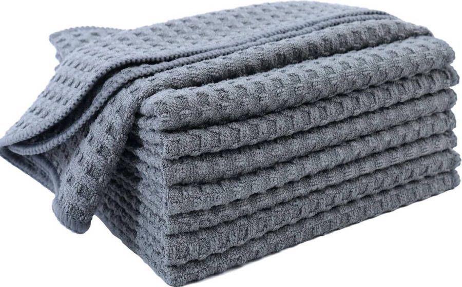 Ultra Premium microvezel keukenhanddoek doek theedoek wafelpatroon 8 stuks (30 x 30 cm grijs)