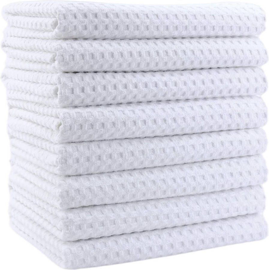 Ultra Premium microvezel keukenhanddoek met wafelpatroon 8 stuks extra absorberend 40 x 71 cm wit