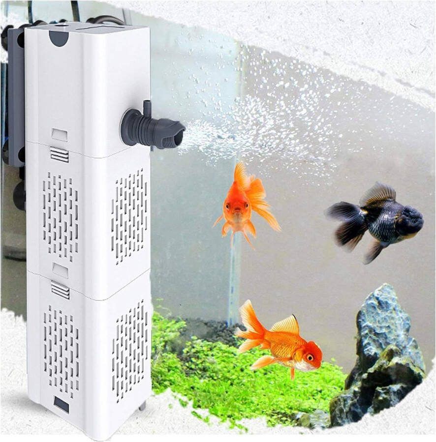 Ultra Quiet 4-in-1 Multifunctional Aquarium Filter with Water Pump 500-1800 L H 2 Filter Sponges Oxygen Ventilation Wave Maker for 20L to 1500L Aquariums