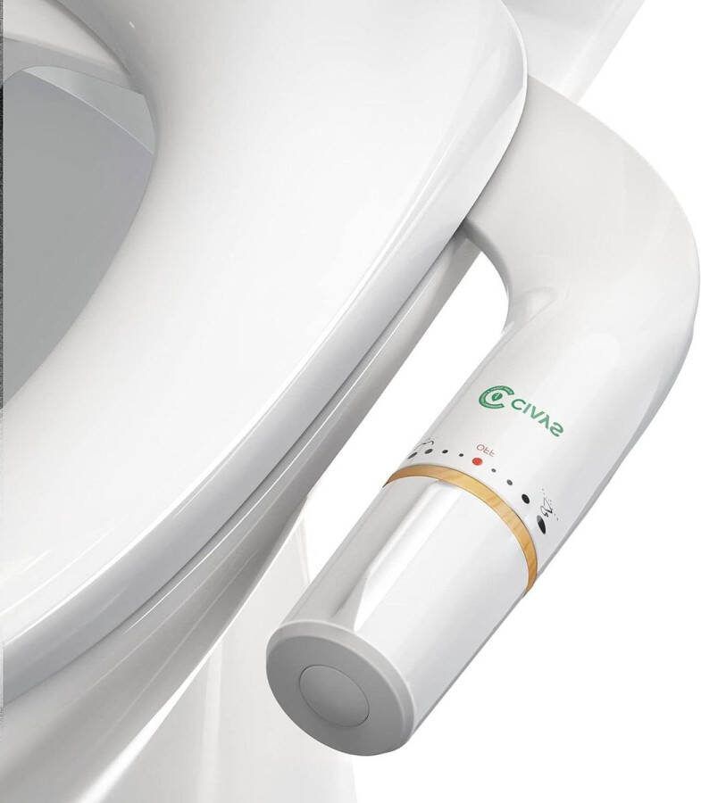Ultra-Slim Bidet Sproeier met Drukregeling Dubbele Mondstukken Bamboe en Wit