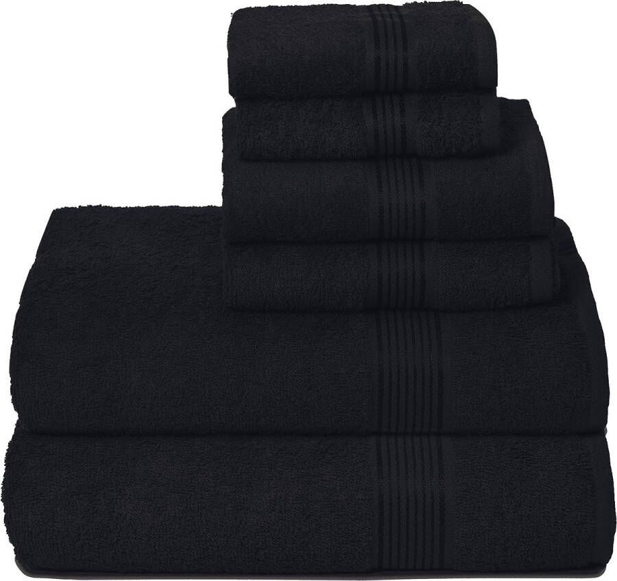 Ultra Soft 6-pack katoenen handdoekenset bevat 2 extra grote badhanddoeken 70 x 140 cm 2 handdoeken 40 x 60 cm en 2 wasbedden 30 x 30 cm zwart