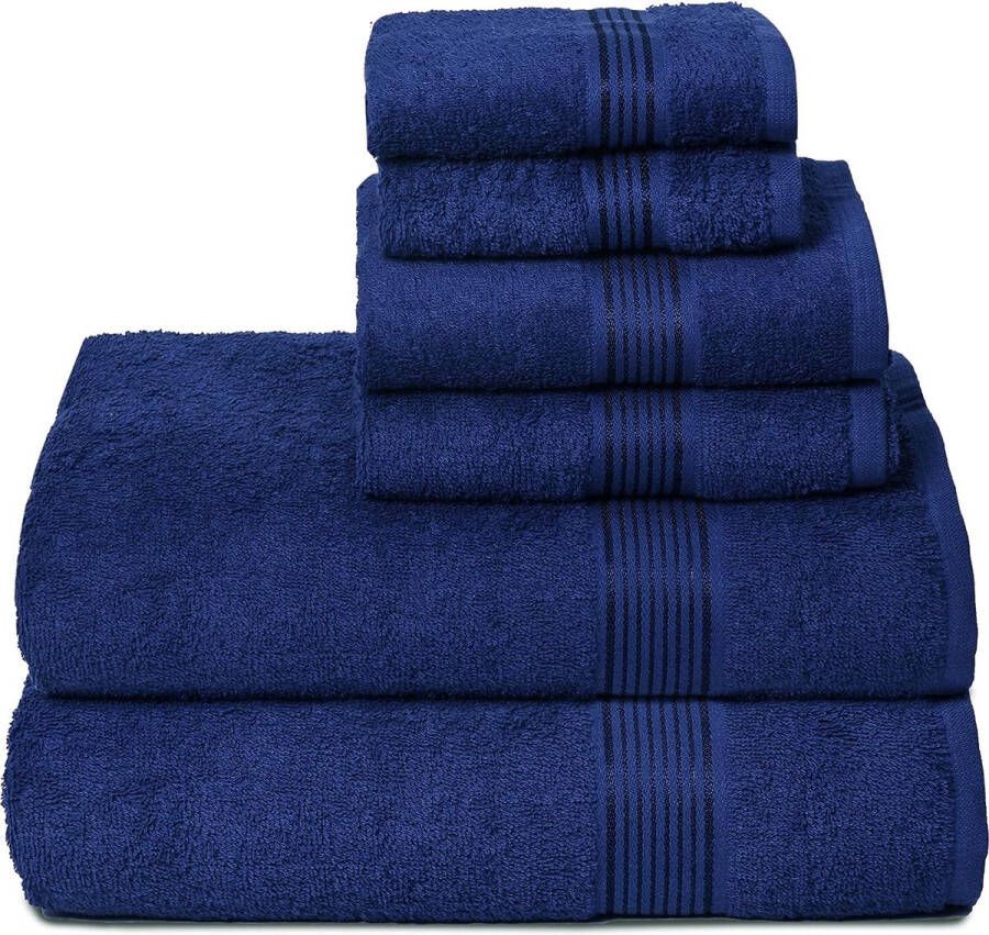 Ultra-zachte set van 6 katoenen handdoekenset bevat 2 extra grote badhanddoeken van 70 x 140 cm 2 handdoeken van 40 x 60 cm en 2 wasbedden van 30 x 30 cm marineblauw