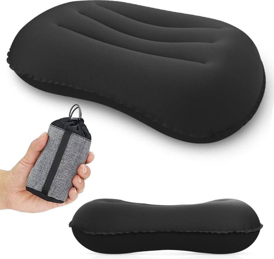 Ultralicht opblaasbaar campingkussen met afneembare kussensloop ergonomisch kussen voor kamperen en reizen