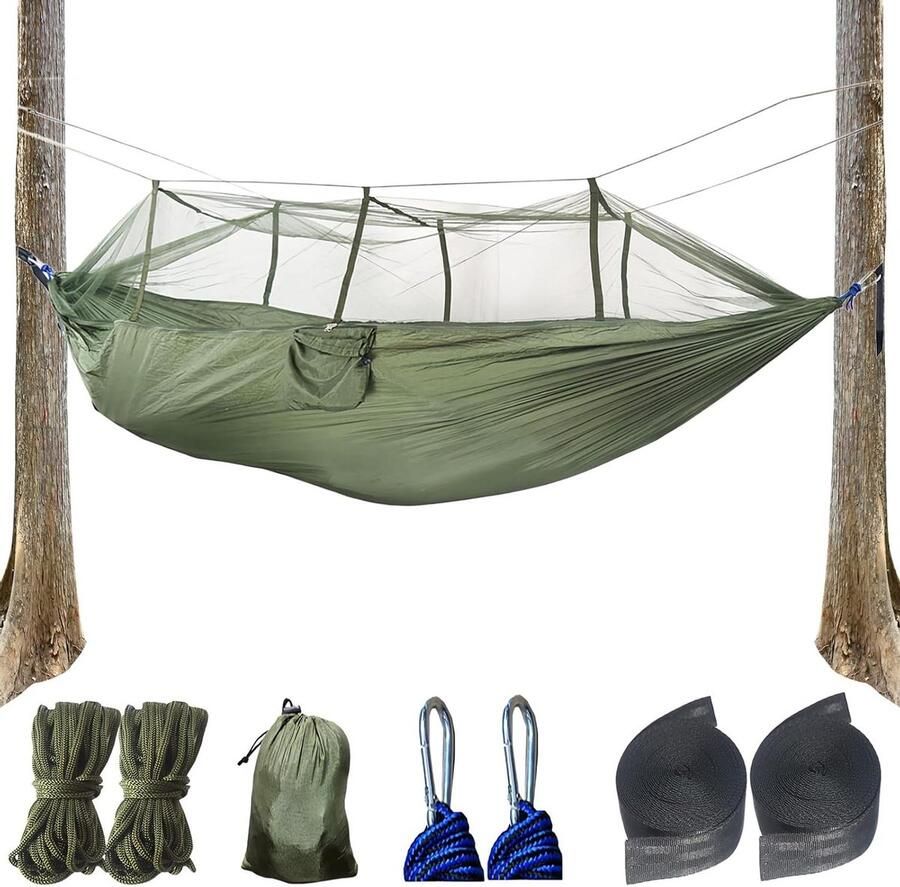 Ultralichte draagbare campinghangmat met muggennet tuin hangmat voor buiten camping wandelen 200 kg draagvermogen 260 x 140 cm