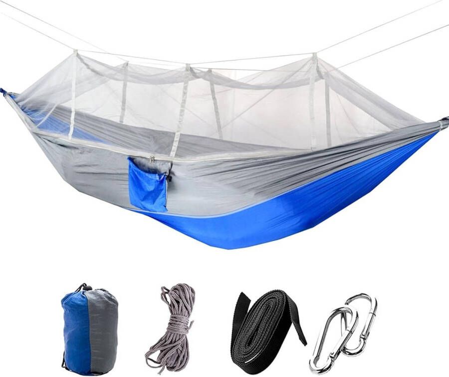 Ultralichte en draagbare hangmat voor buiten 300 kg belastbaarheid ademend en sneldrogend blauw 260 x 140 cm