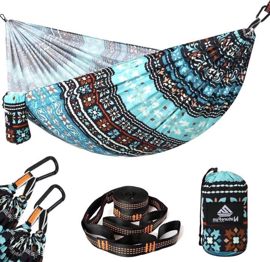 Ultralichte hangmat voor op reis draagkracht 300 kg ademend en sneldrogend inclusief karabijnhaak en lussen 275 x 140 cm