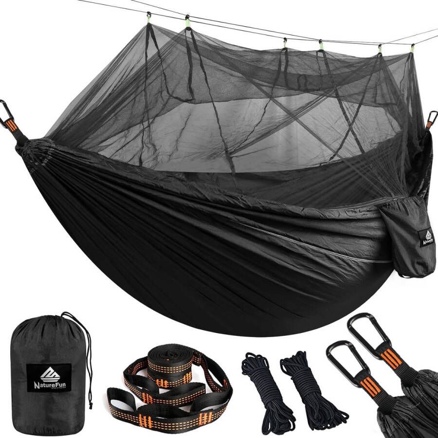 Ultralichte klamboe campinghangmat (300 x 200 cm) 300 kg draagvermogen ademend sneldrogend parachute nylon inclusief 2 x premium karabijnhaken 4 x nylon lussen