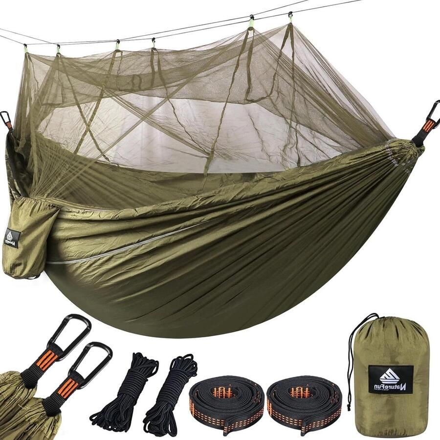 Ultralichte Klamboe voor Reizen en Kamperen Draagvermogen 300 kg Ademend & Sneldrogend Parachutenylon Premium Karabijnhaken Nylon Riemen Set van 2