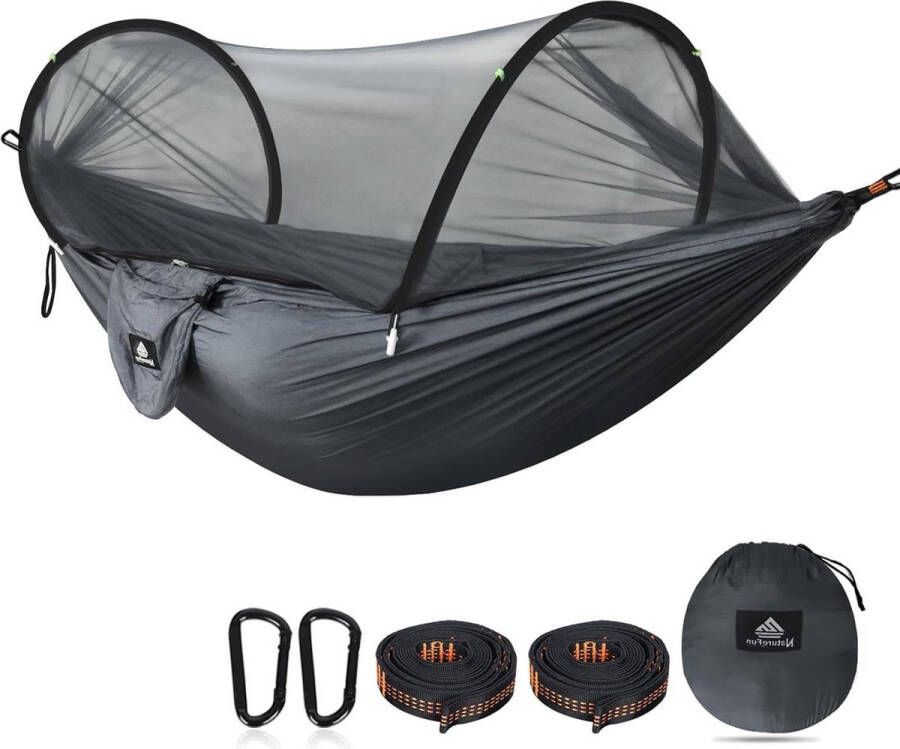 Ultralichte Travel Camping Hangmat met Bug Net Draagvermogen 300kg Ademend en Sneldrogend Parachute Nylon Inclusief 2 Premium Karabijnhaken en 2 Boomstroppen Outdoor Backpacken