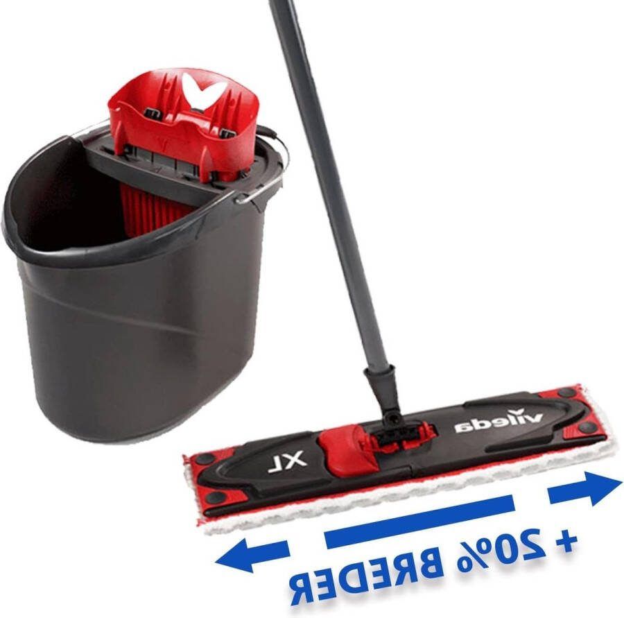Ultramax XL Complete Set Mopset met Emmer Vlakke Mop en Microvezelhoes Duurzame Mop voor Harde Vloeroppervlakken Love It Clean