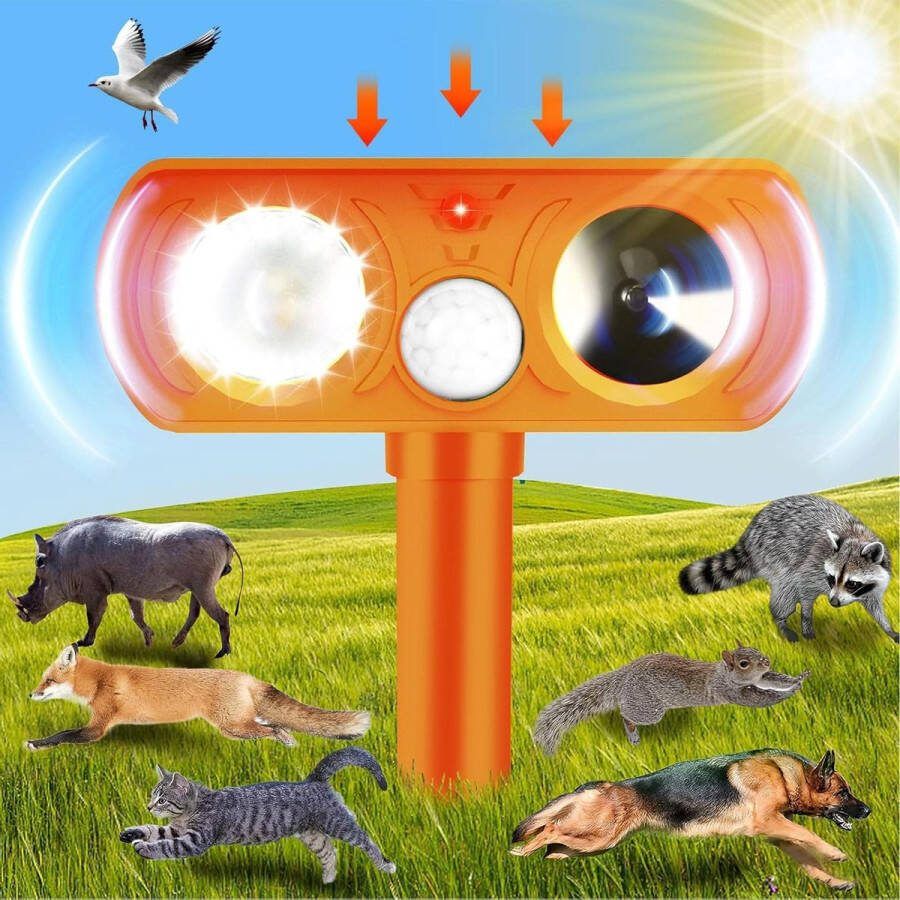 Ultrasone kattenverjager met led-flitsende PIR-bewegingsmelder waterdicht marterverjager op zonne-energie buiten zolder auto muizen katten vogels vos wasberen garage