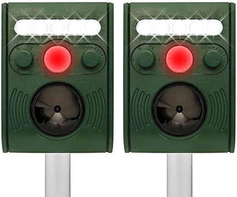 Ultrasone Kattenverjager op Zonne-energie Waterdicht USB-oplaadbaar Bewegingssensor 5 frequentiebereiken Rode Knipperlichten