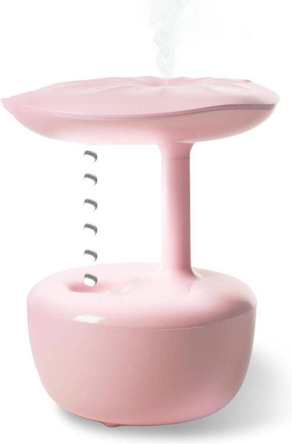 Ultrasone luchtbevochtiger 700 ml met anti-zwaartekracht waterdruppels lichteffecten lotusbladvorm automatische uitschakeling energiebesparing roze verlichting