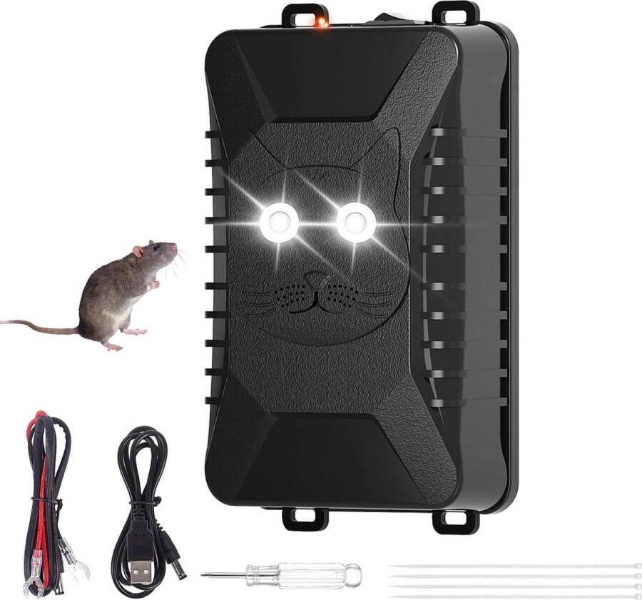Ultrasone marterverschrikker op batterijen 12 V flitslicht marterbescherming ultrasoon geluid ratten kattenverjager muizenafweer tuin garage huis