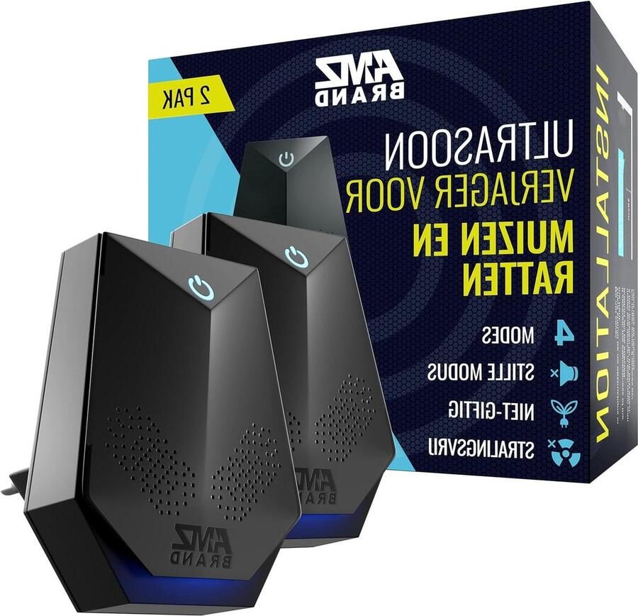 Ultrasone Muizenverjager 2 Pack Rattenafweermiddel 4 Werkingsmodi Stille Modus Niet-Giftig Effectief Tegen Muizen en Ratten Zonder Straling