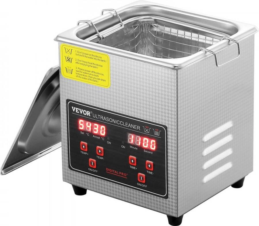 Ultrasoonreiniger ultrasoon roestvrijstalen reinigingsapparaat 158 ​​W 2 L ultrasoon reinigingsapparaat met digitaal display 0-30 minuten ultrasoon reinigen voor sieraden brillen horloges enz