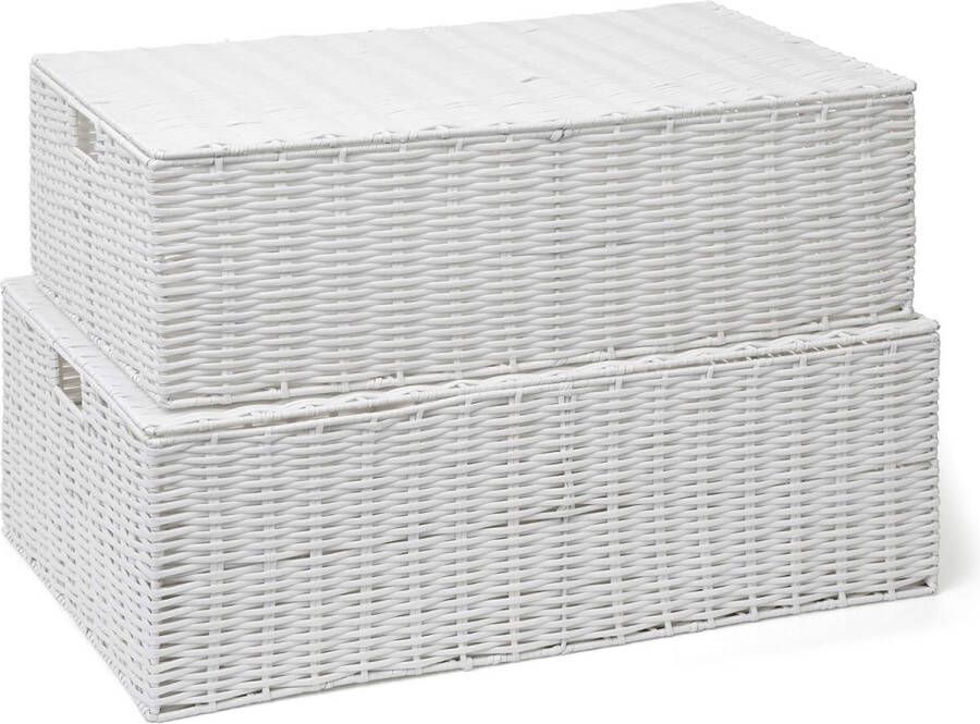 Underbed commode van kunsthars gevlochten met deksel wit (set 1 x groot 1 x medium)