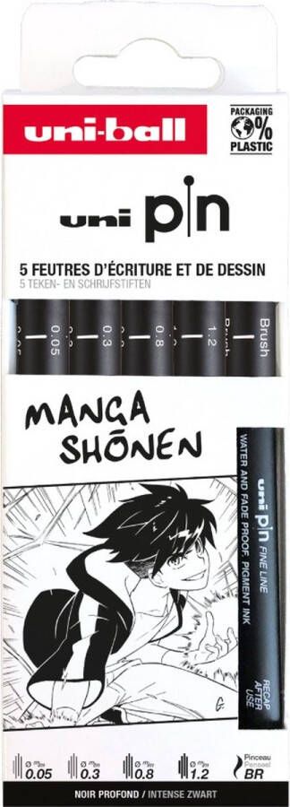 Uni-ball Uni Pin manga shonen set 5 stuks Fineliner set voor het tekenen van Manga