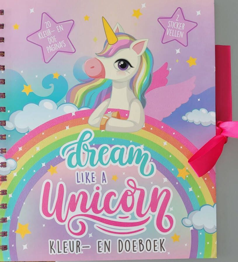 Unicorn kleur- en doeboek met 2 stickervellen kleurplaten en doepagina's