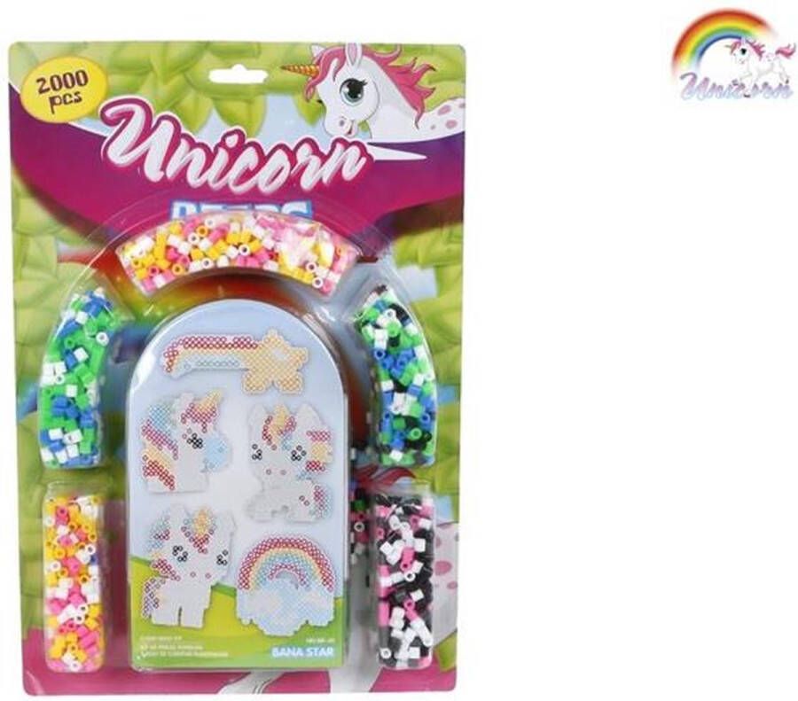 Unicorn set met 2000 strijkkralen en 5 bordjes 20x30cm