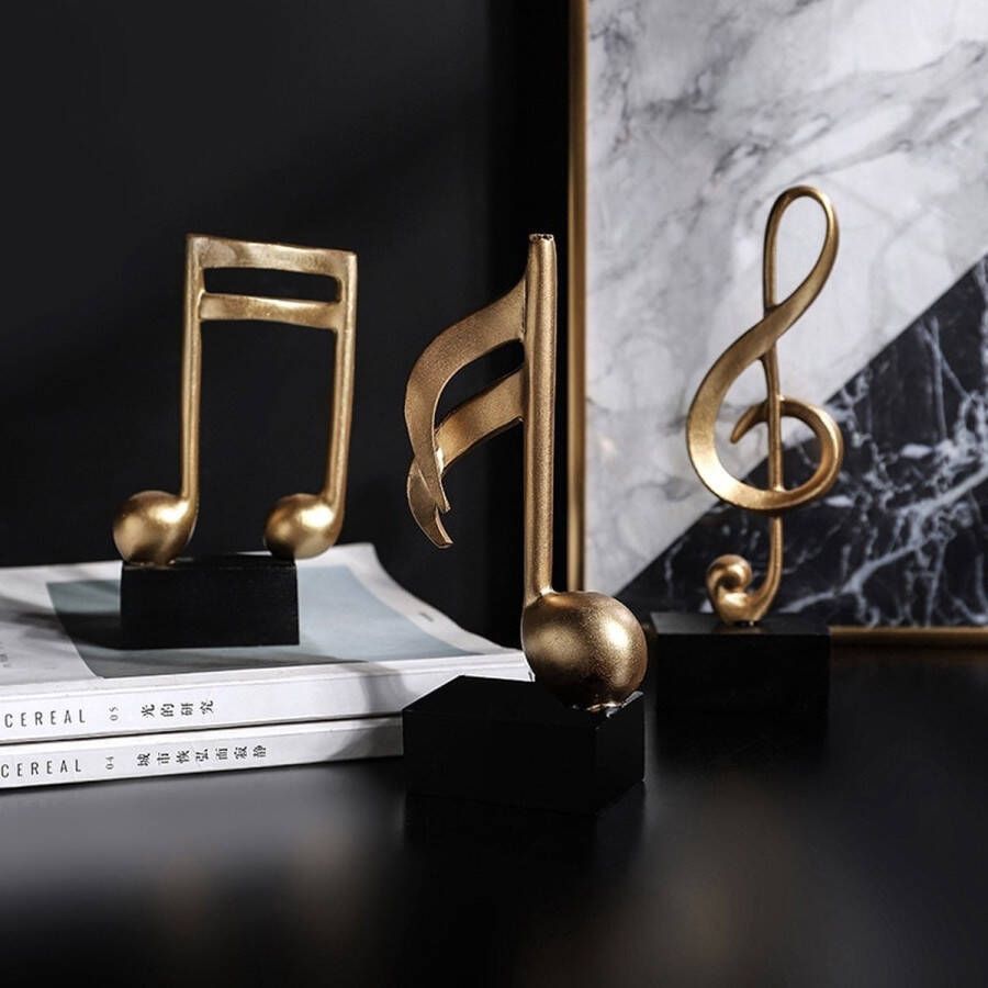 Unieke Muziek Noten Beelden (Set van 3 Stuks) Goud Zwart Decoratieve Figuren Decoratief Beeld van Hars Creatief Decor Accessoires Art Muzieknoot Woonkamer Wijnkast Bureau Muziek Gerelateerde Ornamenten