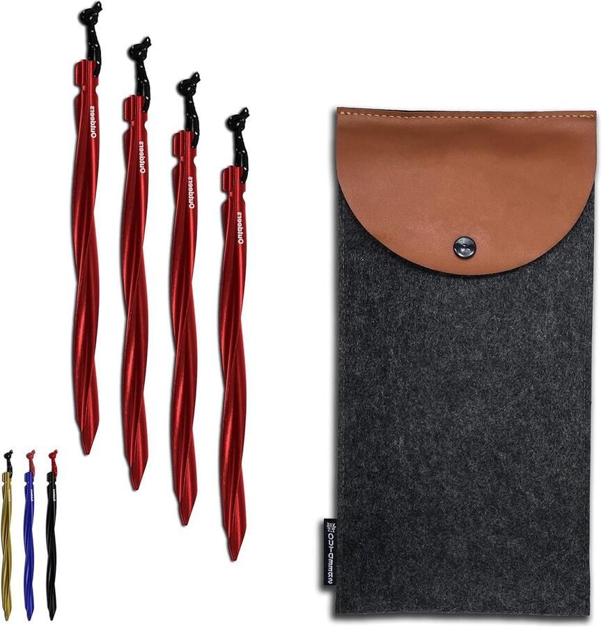 Unieke Stabiliteit Haringen Tenten Grote Tentharingen Aluminium 25 cm Set van 6 of 8 Tas en Reflecterend Koord Camping Grondankers Rood 4x