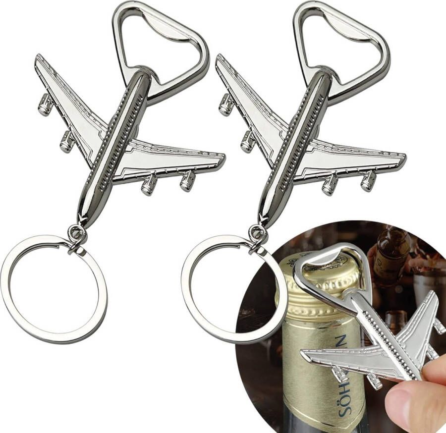 Unieke Vliegtuigvormige Flesopener Sleutelhanger Set van 2 voor Mannen en Vrouwen