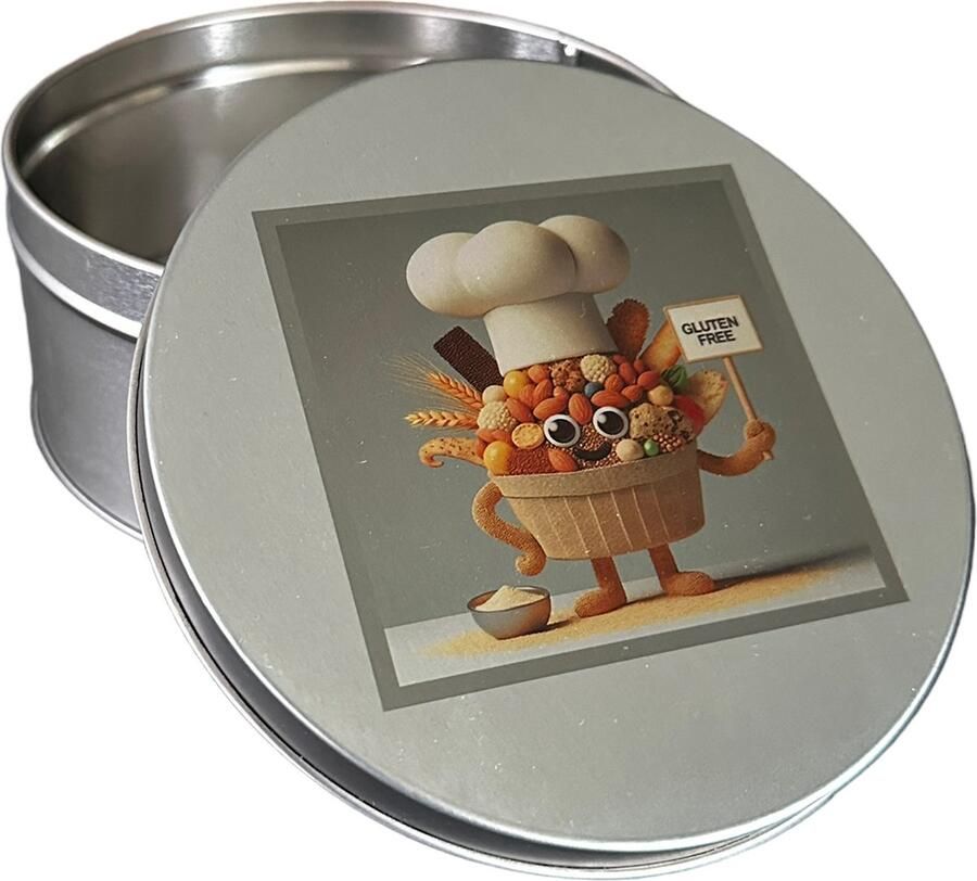 Unieklaserkado Koektrommel voor je eigen glutenvrije snacks 13cm incl. Naamstickers