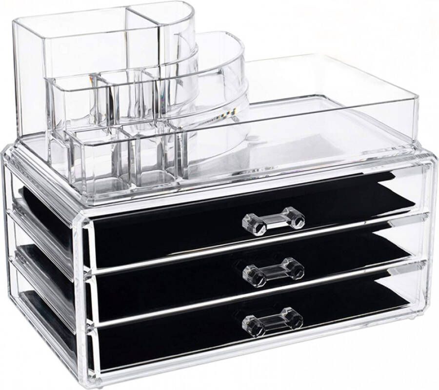 UNIQ Make-up Organiser met 3 lades SF-1303 (U320) Cosmetica Opbergdoos Transparant