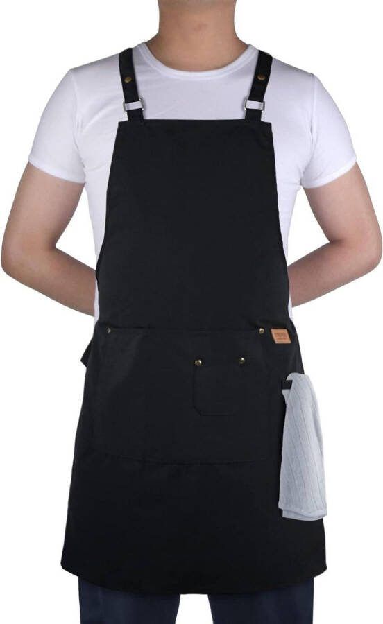 Unisex Verstelbare Crossback Schort Zwart Katoen-polyester Tuinieren Restaurant Mannen Vrouwen Koffie Schilderen Pottenbakken