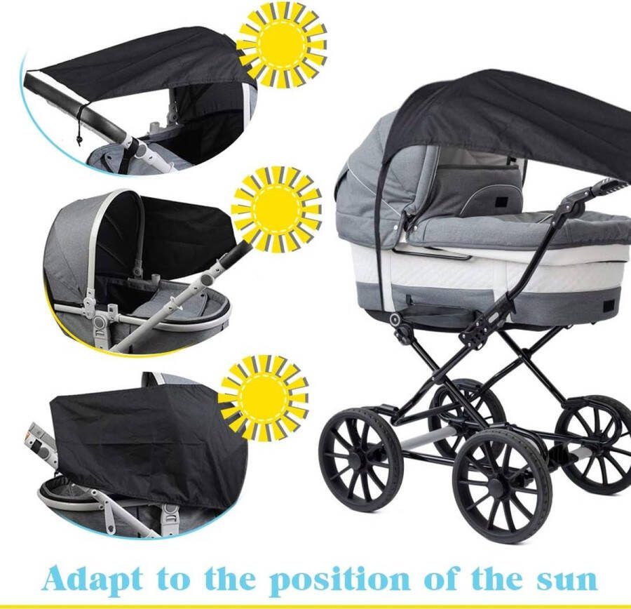 Universeel zonnescherm voor kinderwagen buggy en reiswieg zonnezeil met uv-bescherming 50+ verduisteringsrolgordijn voor kinderwagens zwart