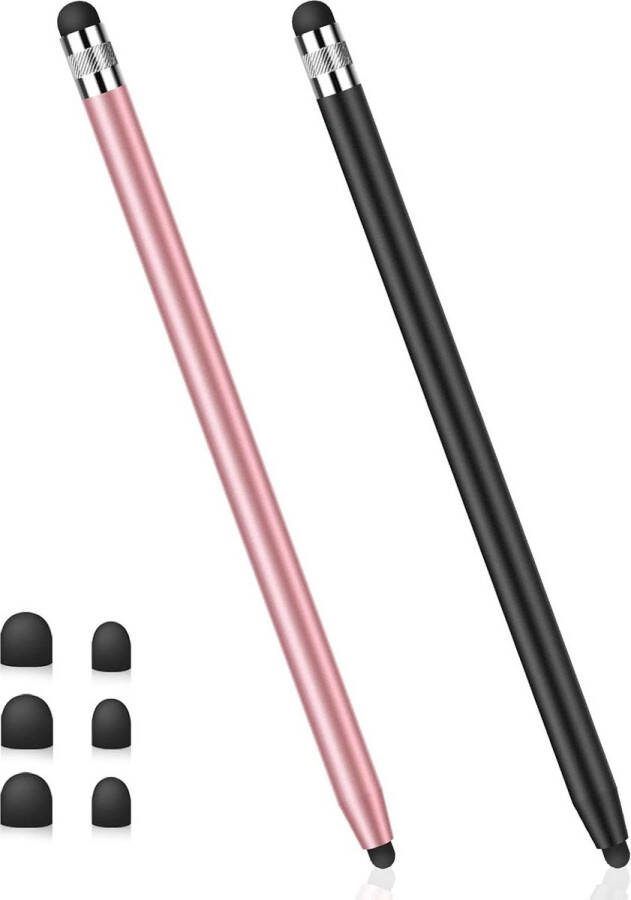 Universele capacitieve 2-in-1 stylus voor iPhone iPad Samsung Tablet Styluspennen met 6 vervangtips in zwart en roségoud