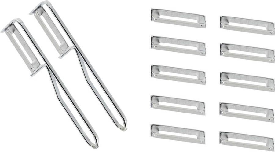 Universele dunschiller pendelschiller incl. 10-pack reservemesjes ideaal voor asperges groenten en fruit roestvrij staal staal zilver 2 stuks