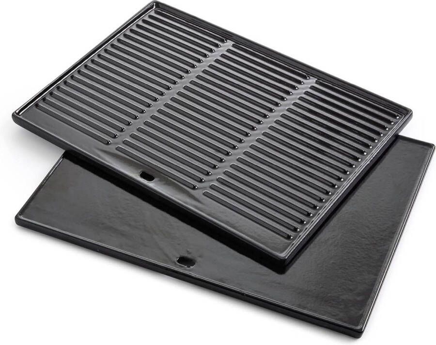Universele grillplaat van gietijzer vlakke en geribbelde kant gasbarbecue rechthoekig 43 x 35 cm grillplaat inductie