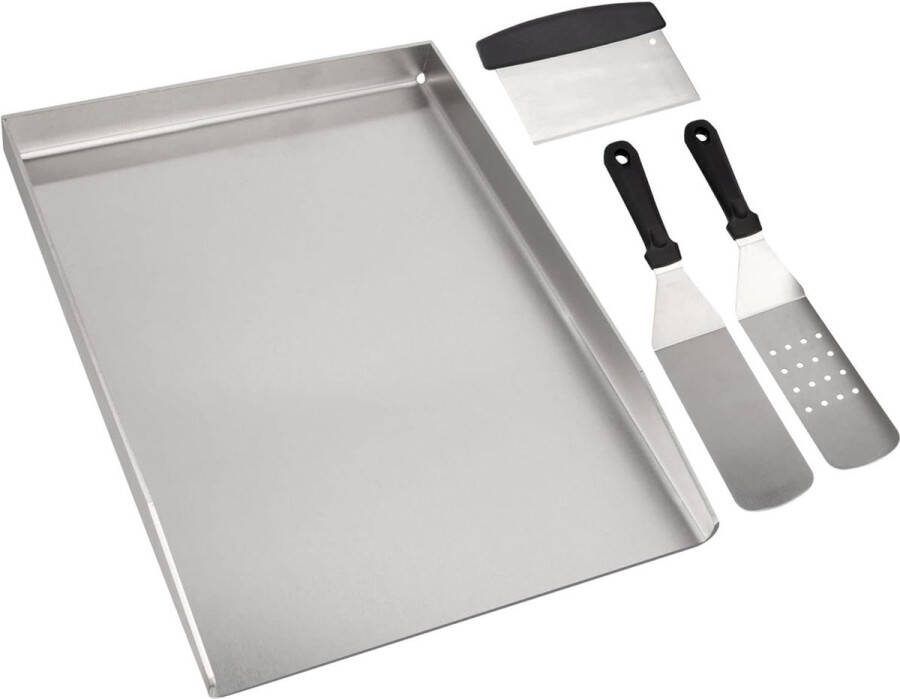 Universele RVS BBQ Grillplaat Met Spatel En Schraperset Voor Gasgrills En Houtskool Grills