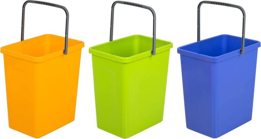 Universele set met 3 manden voor afvalscheiding met praktische handgreep van hoogwaardig BPA-materiaal geel groen blauw 17 5 x 26 x 29 cm (l x b x h)