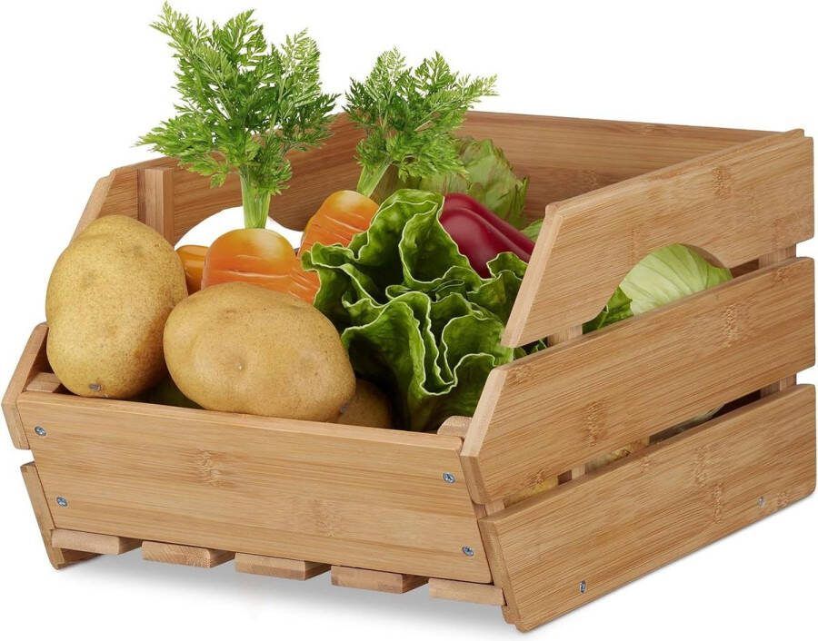 Universele stapelbare bamboe krat 205 x 27 x 38 cm Stapelbox voor opslag Natuurlijk materiaal