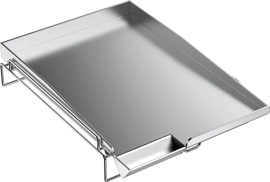 Universele zijbrander roestvrijstalen grillplaat BBQ Plancha grillpan met verwijderbare roestvrijstalen grill geschikt voor de meeste gasgrills en houtskoolgrills grillbak met vetafvoer